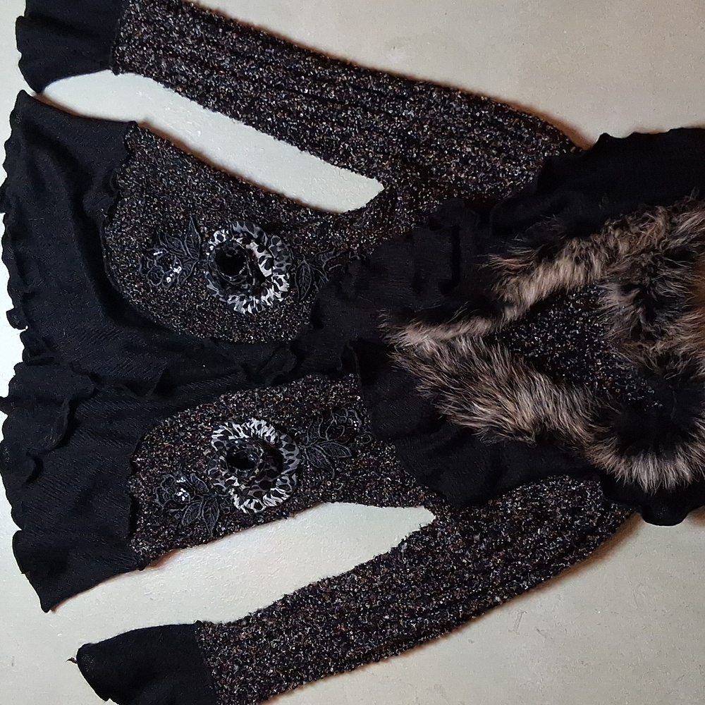 Forla Paris Cardigan Fur  Whimsical Leopard Print Seqin Floral M - Picture 6 of 14